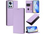 Custodia In Pelle Per Oneplus 10R/Oneplus Ace, Pelle Litschi, Custodia A Portafoglio Con Slot Per Carte E Supporto Viola