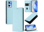 Custodia In Pelle Per Oppo Find X5 Lite/Reno7 5G, Pelle Litschi, Custodia A Portafoglio Con Slot Per Carte E Supporto Blu Chiaro