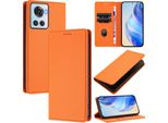 Custodia In Pelle Per Oneplus 10R/Oneplus Ace, Pelle Litschi, Custodia A Portafoglio Con Slot Per Carte E Supporto Arancione