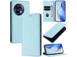 Custodia In Pelle Per Oneplus 11R, Pelle Litschi, Custodia A Portafoglio Con Slot Per Carte E Supporto Blu Chiaro