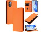 Custodia In Pelle Per Nokia G21/Nokia G11, Pelle Litschi, Custodia A Portafoglio Con Slot Per Carte E Supporto Arancione