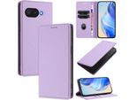 Custodia In Pelle Per Google Pixel 9A, Pelle Litschi, Custodia A Portafoglio Con Slot Per Carte E Supporto Viola