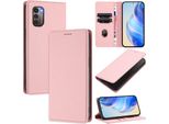 Custodia In Pelle Per Nokia G21/Nokia G11, Pelle Litschi, Custodia A Portafoglio Con Slot Per Carte E Supporto Rosa