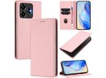 Custodia In Pelle Per Zte Blade V60 Vita/V60 Design/Nubia V60 Design/Axon 60 Lite, Pelle Litschi, Custodia A Portafoglio Con Slot Per Carte E Supporto Rosa