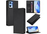 Custodia In Pelle Per Oppo Find X5 Lite/Reno7 5G, Pelle Litschi, Custodia A Portafoglio Con Slot Per Carte E Supporto Nero