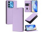 Custodia In Pelle Per Tecno Spark Go 2022/Spark 8C/Spark 9, Pelle Litschi, Custodia A Portafoglio Con Slot Per Carte E Supporto Viola