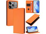 Custodia In Pelle Per Tecno Spark 6 Go/Spark Go 2020/Spark Go 2021, Pelle Litschi, Custodia A Portafoglio Con Slot Per Carte E Supporto Arancione