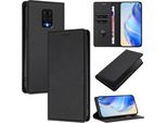 Custodia In Pelle Per Xiaomi Redmi Note 9S/9 Pro/9 Pro Max, Pelle Litschi, Custodia A Portafoglio Con Slot Per Carte E Supporto Nero