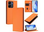 Custodia In Pelle Per Xiaomi Redmi 13C/Poco C65/Poco M6 5G, Pelle Litschi, Custodia A Portafoglio Con Slot Per Carte E Supporto Arancione
