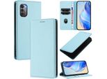 Custodia In Pelle Per Nokia G21/Nokia G11, Pelle Litschi, Custodia A Portafoglio Con Slot Per Carte E Supporto Azzurro