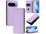 Custodia In Pelle Per Google Pixel 10 Pro Xl, Pelle Litschi, Custodia A Portafoglio Con Slot Per Carte E Supporto Viola