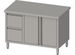 Armadio Da Lavoro Con Ante A Battente, 1500X600X850 Mm, Con 2 Cassetti A Sinistra, Senza Alzatina, Saldato