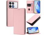 Custodia In Pelle Per Xiaomi Poco F6 Pro/Redmi K70/K70 Pro, Pelle Litschi, Custodia A Portafoglio Con Slot Per Carte E Supporto Rosa