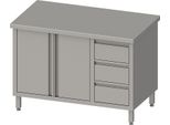 Armadio Da Lavoro Con Ante A Battente, 1500X600X850 Mm, Con 3 Cassetti A Destra, Senza Alzatina, Saldato