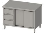 Armadio Da Lavoro Con Ante Scorrevoli, 1200X700X850 Mm, Con 3 Cassetti A Sinistra, Senza Alzatina, Saldato
