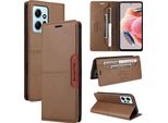 Custodia Per Xiaomi Redmi Note 12 4G, Custodia In Pelle Flip Wallet Con Slot Per Schede E Supporto Brown