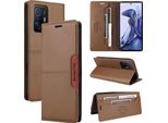 Custodia Per Xiaomi 11T / 11T Pro, Custodia In Pelle Flip Wallet Con Slot Per Schede E Supporto Brown