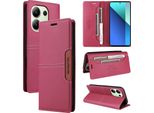 Custodia Per Xiaomi Redmi Note 13 4G, Custodia In Pelle Flip Wallet Con Slot Per Schede E Supporto Rosso