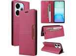 Custodia Per Xiaomi Redmi 13 4G, Custodia In Pelle Flip Wallet Con Slot Per Schede E Supporto Rosso