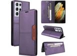 Custodia Per Samsung Galaxy S21 Ultra 5G, Custodia In Pelle Flip Wallet Con Slot Per Carte E Supporto Purple