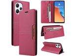 Custodia Per Xiaomi Poco M6 Pro 5G/Redmi 12, Custodia In Pelle Flip Wallet Con Slot Per Carte E Supporto Rosso