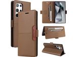 Custodia Per Samsung Galaxy S24 Ultra, Custodia In Pelle Flip Wallet Con Slot Per Carte E Supporto Marrone