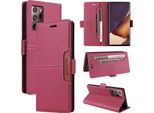 Custodia Per Samsung Galaxy Note 20 Ultra 5G/4G, Custodia In Pelle Flip Wallet Con Slot Per Schede E Supporto Rosso