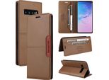 Custodia Per Samsung Galaxy S10, Custodia Flip Wallet In Pelle Con Slot Per Carte E Supporto Marrone