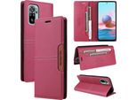 Custodia Per Xiaomi Redmi Note 10S/Note 10 4G, Custodia In Pelle Flip Wallet Con Slot Per Schede E Supporto Rosso