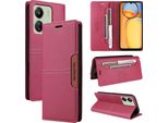 Custodia Per Xiaomi Redmi 13C/Poco C65, Custodia In Pelle Flip Wallet Con Slot Per Schede E Supporto Rosso