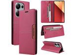 Custodia Per Xiaomi Redmi Note 13 5G, Custodia In Pelle Flip Wallet Con Slot Per Schede E Supporto Rosso