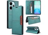 Custodia Per Xiaomi Redmi 13 4G, Custodia In Pelle Flip Wallet Con Slot Per Schede E Supporto Verde