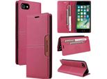 Custodia Per Iphone 8/7/6S/6/Iphone Se 2022/2020, Custodia In Pelle Flip Wallet Con Slot Per Carte E Supporto Rosso