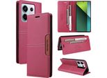 Custodia Per Xiaomi Redmi Note 13 Pro 5G/Poco X6, Custodia In Pelle Flip Wallet Con Slot Per Schede E Supporto Rosso