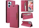Custodia Per Xiaomi Redmi Note 12 4G, Custodia Flip Wallet In Pelle Con Slot Per Schede E Supporto Rosso