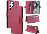 Custodia Per Samsung Galaxy S23 Ultra, Custodia In Pelle Flip Wallet Con Slot Per Carte E Supporto Rosso