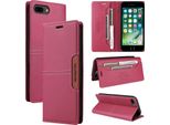 Custodia Per Iphone 8 Plus/7 Plus/6S Plus/6 Plus, Custodia In Pelle Flip Wallet Con Slot Per Carte E Supporto Rosso