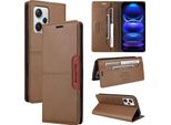 Custodia Per Xiaomi Redmi Note 12 Pro+, Custodia In Pelle Flip Wallet Con Slot Per Schede E Supporto Brown