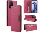 Custodia Per Xiaomi 11T / 11T Pro, Custodia In Pelle Flip Wallet Con Slot Per Schede E Supporto Rosso