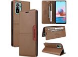 Custodia Per Xiaomi Redmi Note 10S/Note 10 4G, Custodia In Pelle Flip Wallet Con Slot Per Schede E Supporto Brown