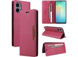 Custodia Per Samsung Galaxy A06, Custodia In Pelle Flip Wallet Con Slot Per Carte E Supporto Rosso