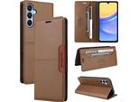 Custodia Per Samsung Galaxy A15 5G/4G, Custodia In Pelle Flip Wallet Con Slot Per Schede E Supporto Brown