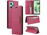 Custodia Per Xiaomi Redmi Note 12 5G/Poco X5, Custodia In Pelle Flip Wallet Con Slot Per Schede E Supporto Rosso