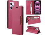 Custodia Per Xiaomi Redmi Note 12 Pro 5G/Poco X5 Pro, Custodia In Pelle Flip Wallet Con Slot Per Schede E Supporto Rosso