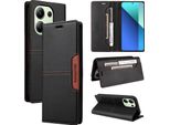 Custodia Per Xiaomi Redmi Note 13 4G, Custodia Flip Wallet In Pelle Con Slot Per Schede E Supporto Nero