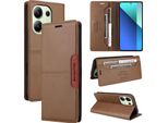 Custodia Per Xiaomi Redmi Note 13 4G, Custodia In Pelle Flip Wallet Con Slot Per Schede E Supporto Brown