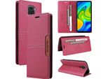 Custodia Per Xiaomi Redmi Note 9, Custodia Flip Wallet In Pelle Con Slot Per Schede E Supporto Rosso