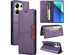 Custodia Per Xiaomi Redmi Note 13 4G, Custodia In Pelle Flip Wallet Con Slot Per Schede E Supporto Viola