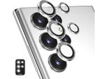 Per Samsung Galaxy S25 Ultra 5G Alluminio Protettivo Anello Fotocamera + H9 Vetro Duro Temperato Argento