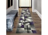 Tappeto Di Design Tappeto Moderno Tappeto Per Il Soggiorno Tappeto A Pelo Corto Con Motivo A Scacchiera Tagliato A Contorno Viola Grigio Bianco Nero Dimensioni - 80 X 300 Cm